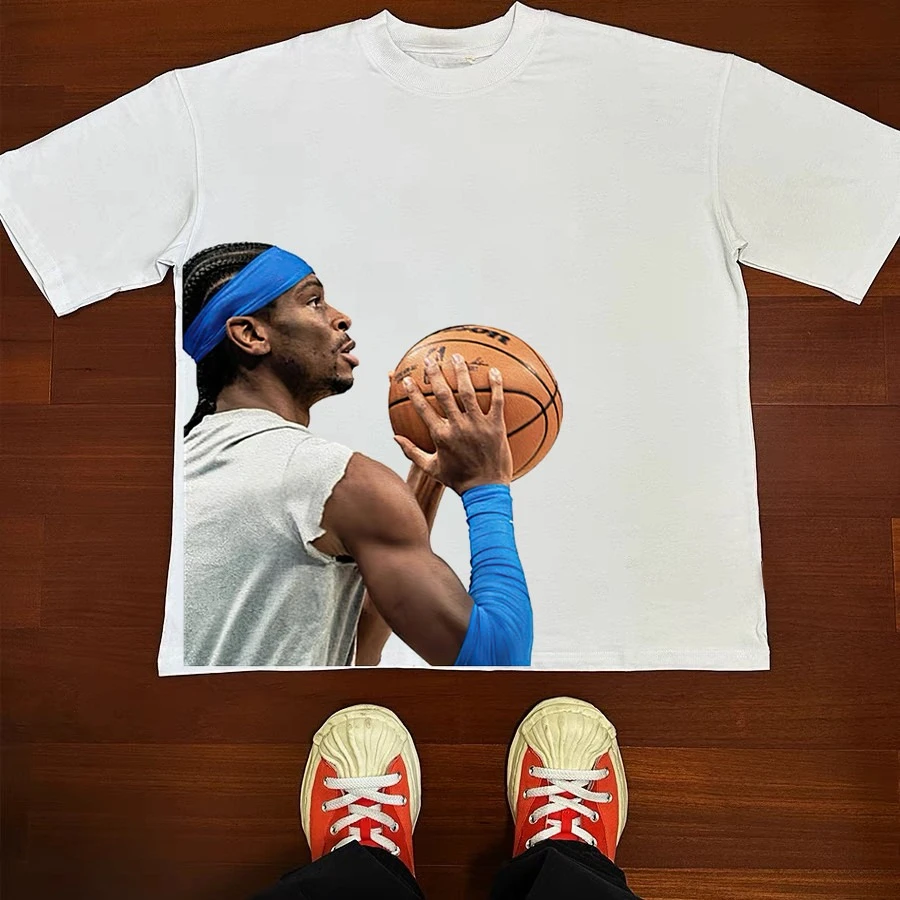 Basketball Shooting American Style Street Short-sleeved Cotton Retro VTG T-shirt with A Simple O-neck Design
