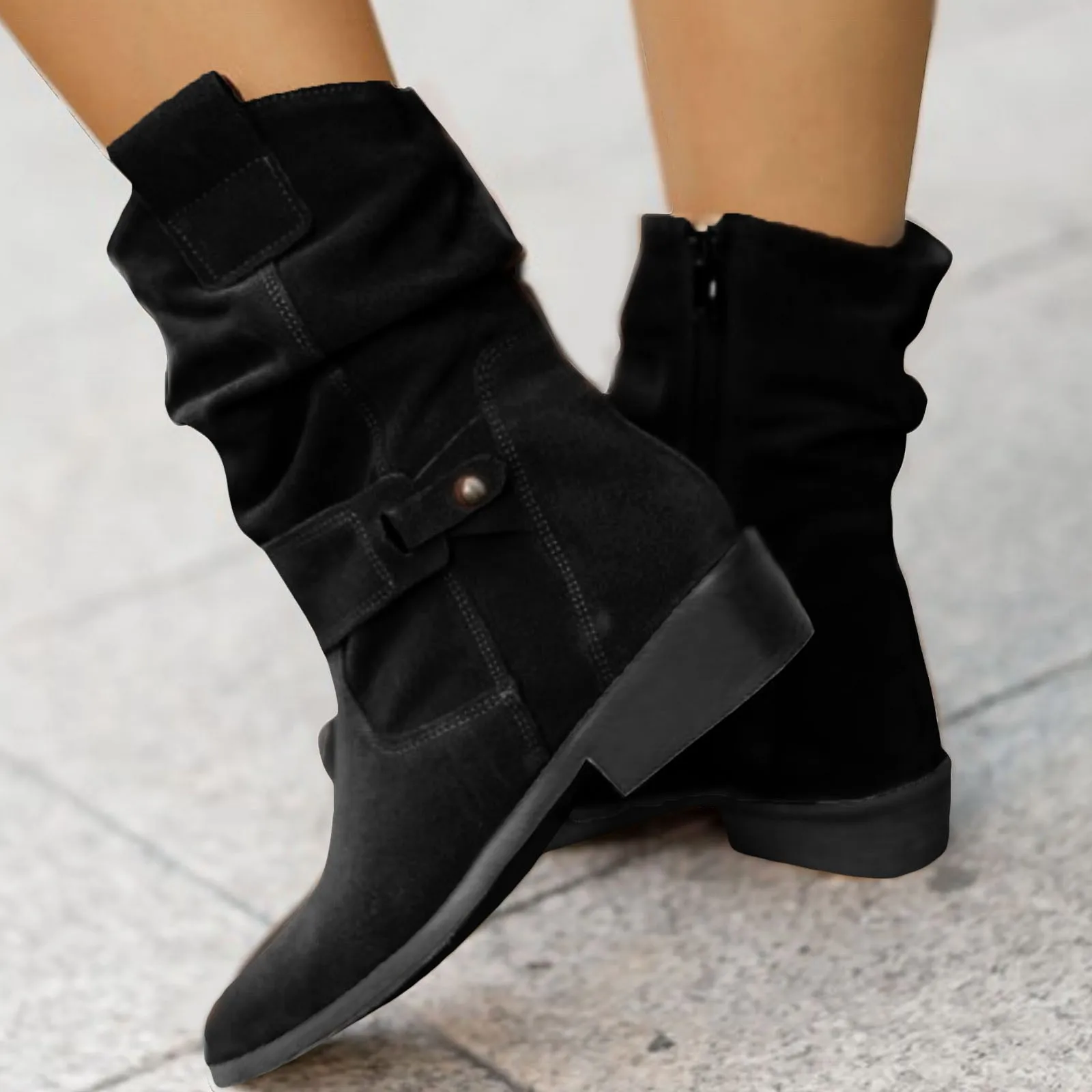 Women Ankle Boots Winter Fashion Low Heel Suede Female Shoes Classic Brown Black Lightweight Soft Comfortable Plataforma Mujer