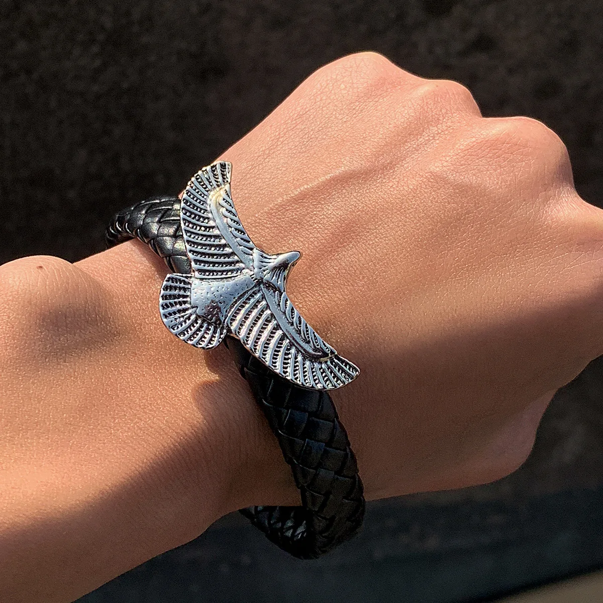 남성용 패션 이글 팔찌, 블랙 가죽 핸드 밴드, 마그네 - Men'S Accessories Hand Bands 리뷰 및 가격