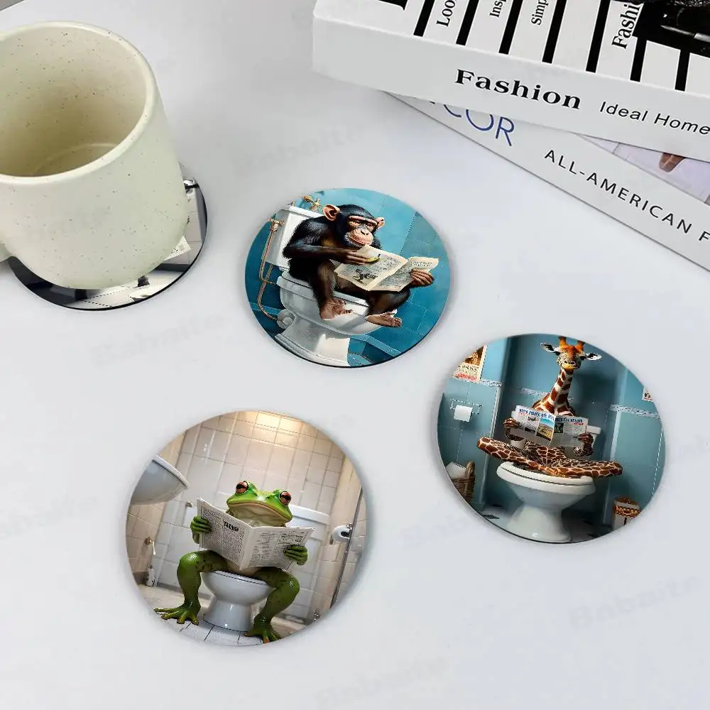 

Funny Bathroom Humorous Animal Themed Wooden Coaster Creative Heat-Resistant Table Mat, Suitable For Protecting Desktop