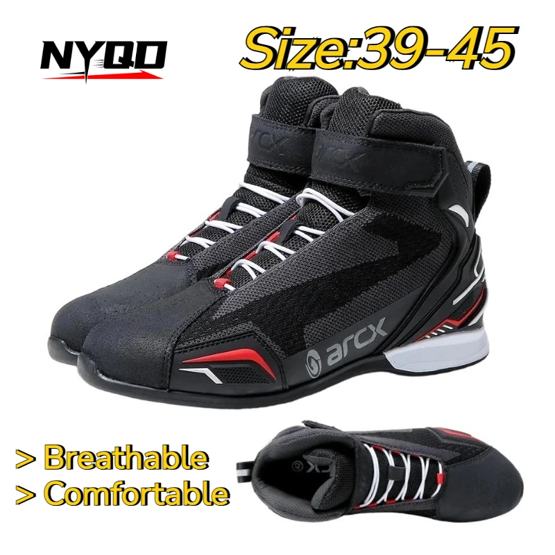 

Мужские летние мотоциклетные ботинки из дышащей кожи для мотокросса и езды по дорогам, легкие, удобные, противоскользящие, защитная обувь