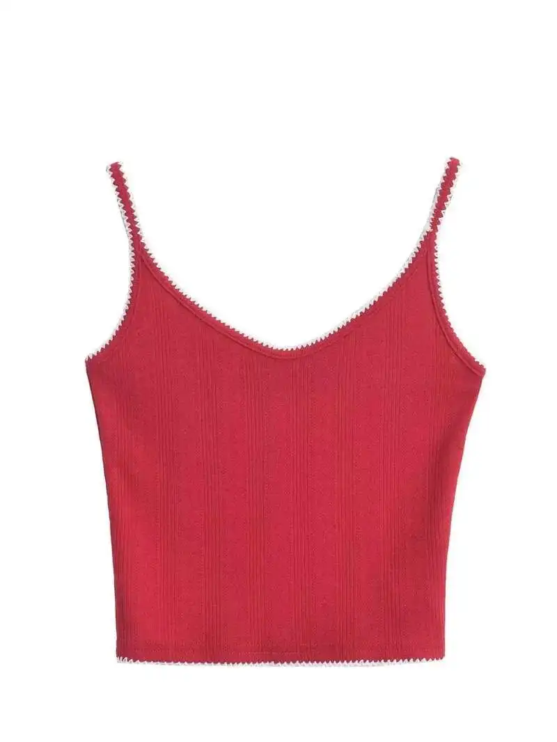 

Girl Sexy Spicy Curved Tooth Patchwork Lace Camisole Top For Women's Summer New V-neck Thread Slim Fit Outerwear Vest Fashion SV