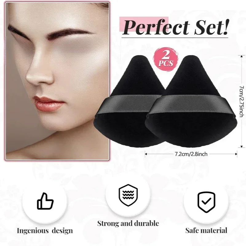 2 szt. PowderPuff Puff do makijażuTrójkątny miękki proszekGąbka wielokrotnego użytkuTrójkątne gąbki z paskiem do podkładu kosmetycznego Mokry makijaż na sucho