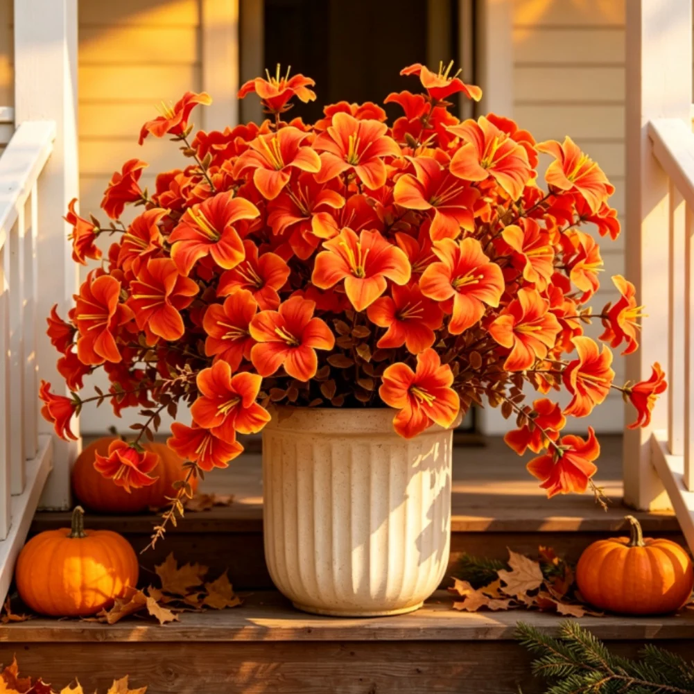 Silk-Based Bell Vine Floral Arrangement for Exterior Decoration Suitable for Porch Balcony and Open-Air Garden Areas