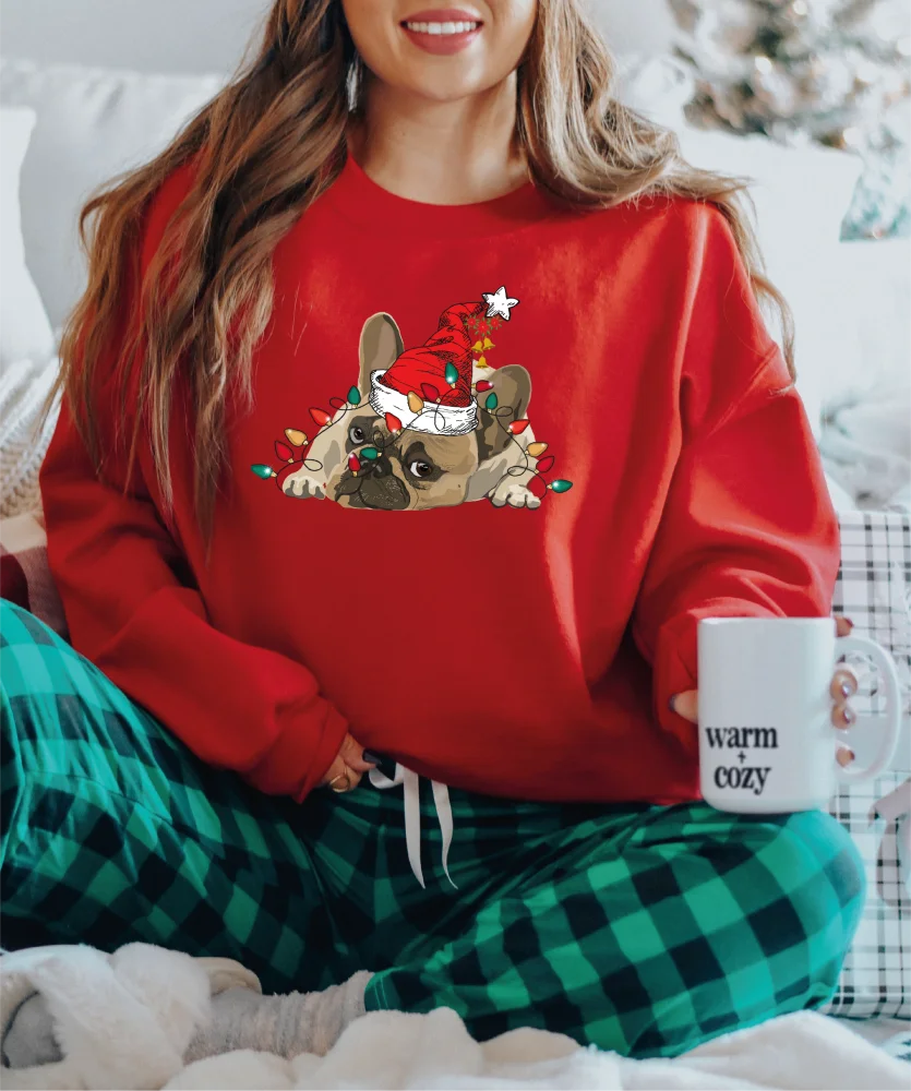 Christmas Dog Sweatshirt Cute Funny Party Activities Round Neck Long Sleeves Pullovers Y2k  Kawaii Women Clothes