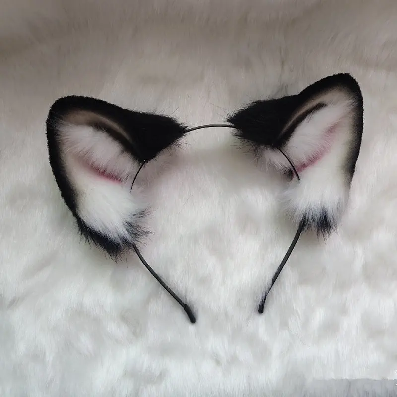 

Handmade Lovely Faux Fur Wolf Ears Headband Realistic Furry Fluffy Animal HairHoop Lolita Anime Masquerade Cosplay Costume