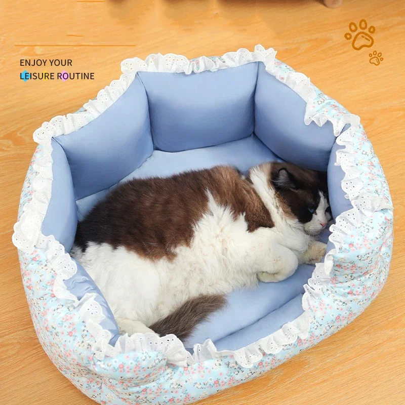 2024 Summer Pet Dog Bed Cat Bed Cat Mat Fragmented flowers Dog Cotton Mat Nest House Puppy Sofa Beds for Medium Dogs