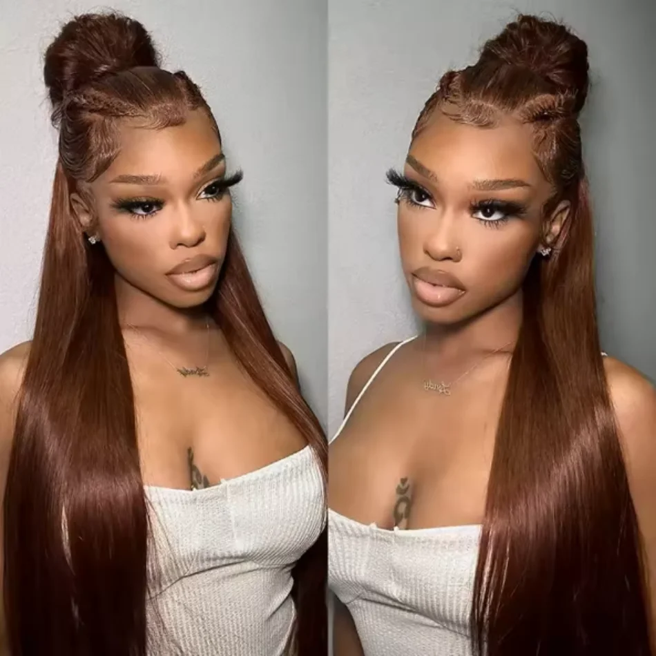 

HD 30 36-дюймовый парик из 100% натуральных человеческих волос, шоколадно-коричневый, с прямым краем, 13x4 13x6, с предварительно выщипанной линией роста волос