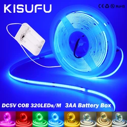 DC5V COB LED Light Strip 3AA Battery Powered 8mm PCB 320LEDs/m White Green Blue Pink RA90 Flexible Adhesive Tape DIY Room Decor