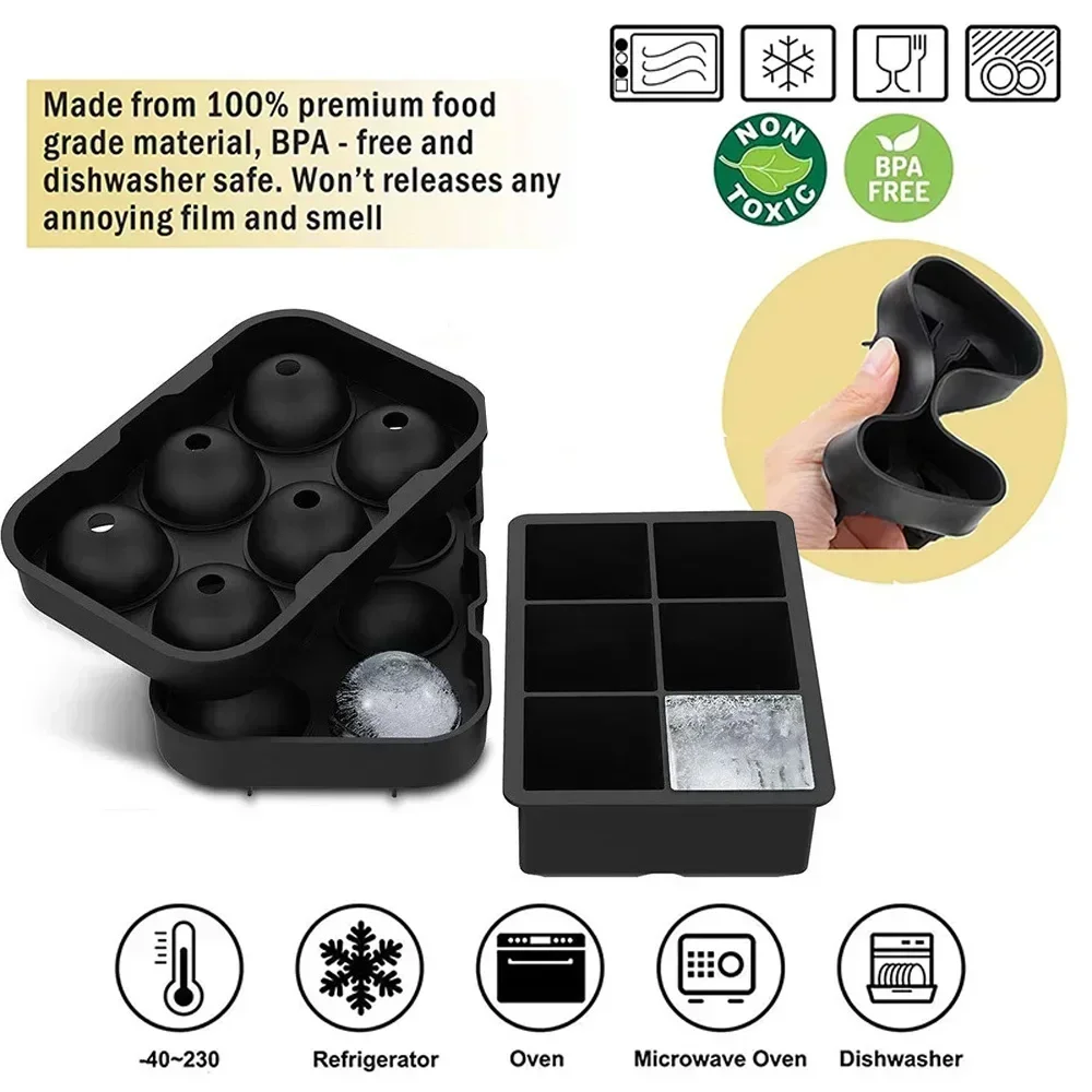 4/6/8 Grid Ice Cube Silicone Molds Ice Cube Maker Square Tray Mold Ice Ball Maker Ice Cube Tray with Lid for Whiskey Ice Mould