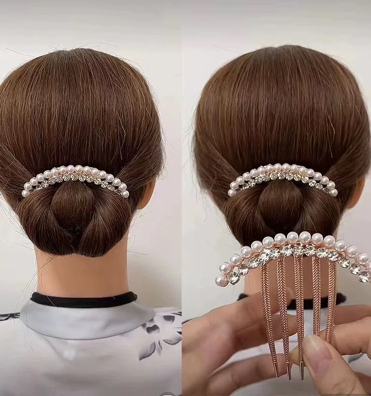 Elegant Pearl Hair Combs Hairpin Women Luxury Crystal Bun Decor Wedding Bridal Hair Claw Clips Hair Jewelry Accessories