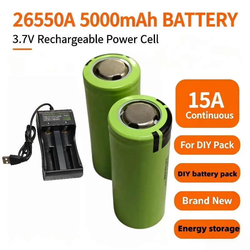 Premium 26650 Rechargeable Lithium‑ion Battery 3.7V 5000mAh For LED Flashlights Chargers DIY Applications