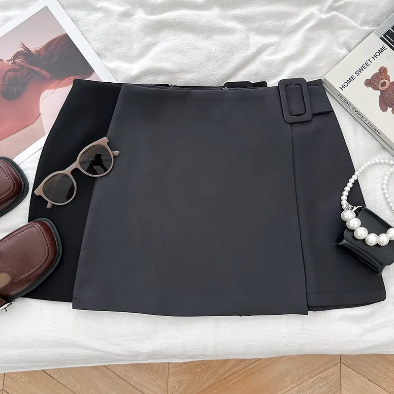 Women Y2k Khaki Mini Skirt Korean Style Fashion Vintage High Waist Suit Skirt Slit Mini A-Line Skirt For Women 2026 Summer New