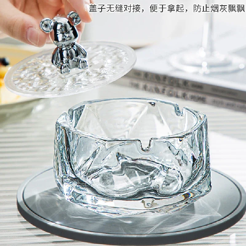 Transparent Glass Ashtray Bear Lid Ashtray Ornaments Creative Home Living Room Hotel Ashtray Home Ornaments Exquisite Gifts