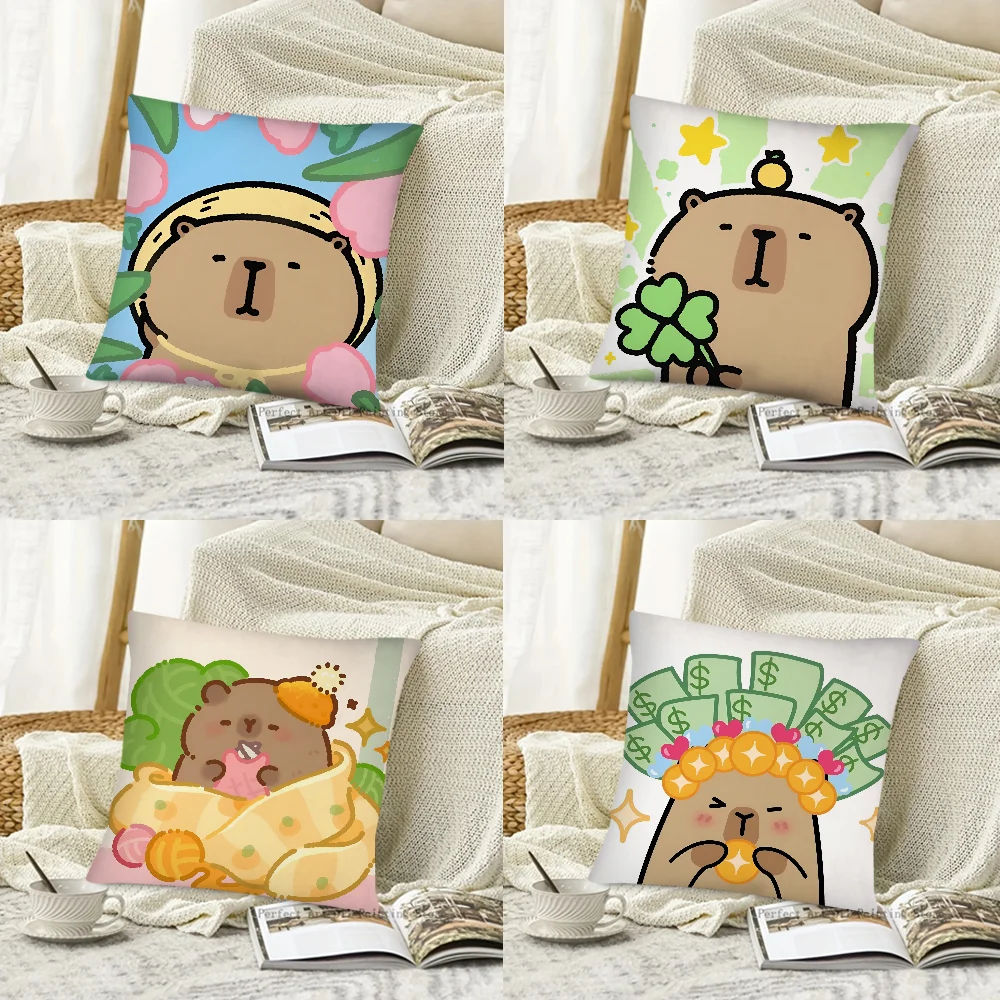 

Cartoon Capybara Pillow Case Square Pillow Cushion Cover Bedroom Sofa Room Decoration Casual Pillow Cover