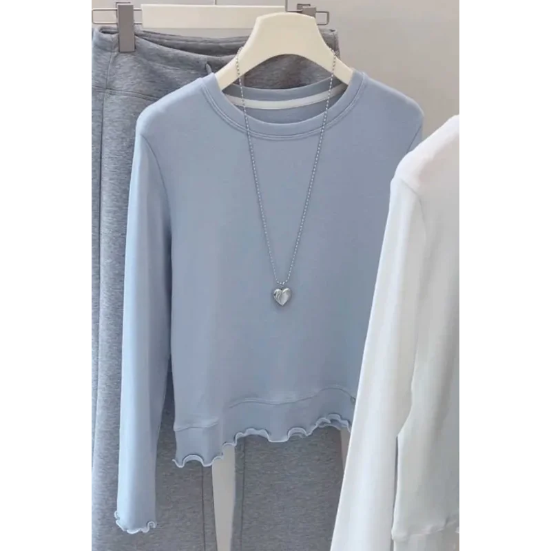Pure Cotton Earring Design Long-sleeved T-shirt Women's New Autumn Winter Loose Versatile Top