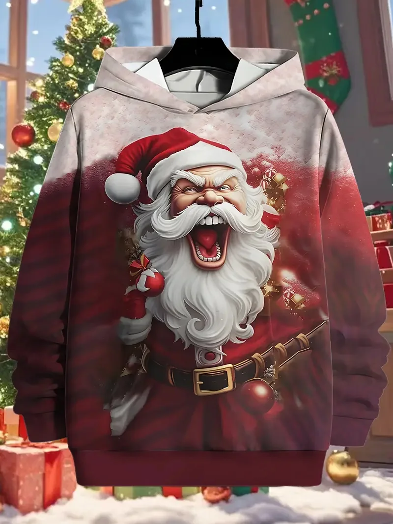 

3D Printed Santa Claus Graphic Men's Women's Hoodies Creative Design Festival Family Party Clothing Christmas Theme Sweatshirts