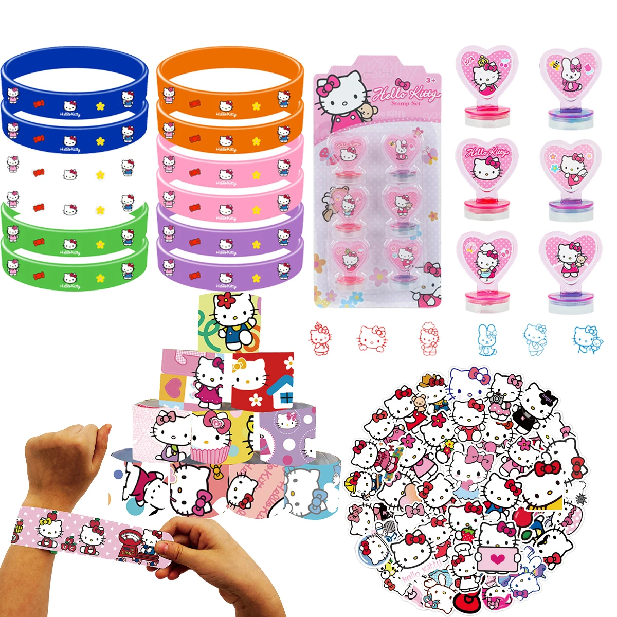 Hello Kitty Party Favors Slap Bracelets Stamps Tattoos Stickers Silicone Wristbands Goodie Bag Fillers Birthday Party Gifts Baby