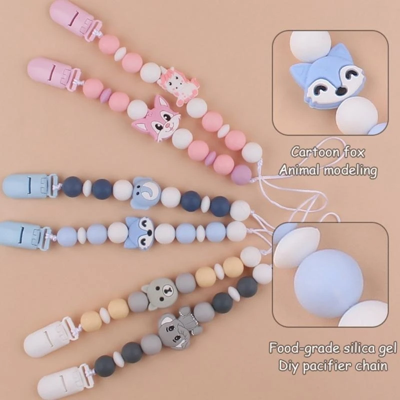 

J15U 2pcs Animal Pacifier Clip Teether Toy Pacifier Holder Teethers for Baby Boys Girls Teething Toy with Clips Gift