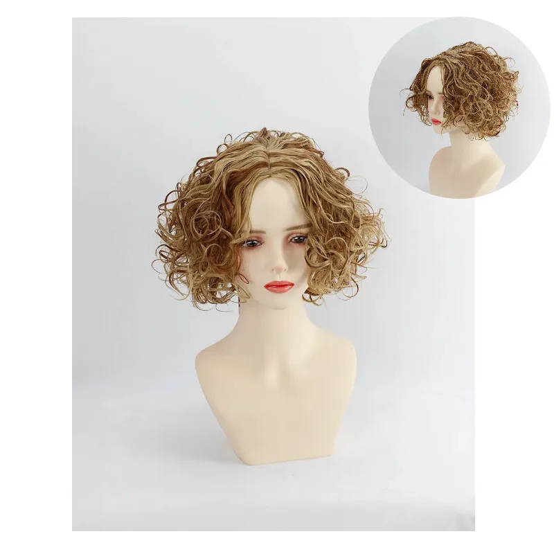 

Ladies Wig Dark Blonde Brown Curly Wavy Women's Hair Wig Full Wigs+Wig Cap