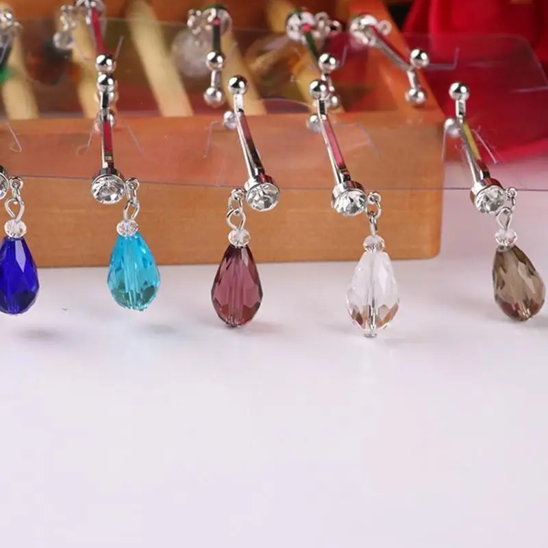 39BD 12Pcs Faux Crystal Pendant Muslim Hijab Scarf Metal U Clips Shawl Brooch Pins