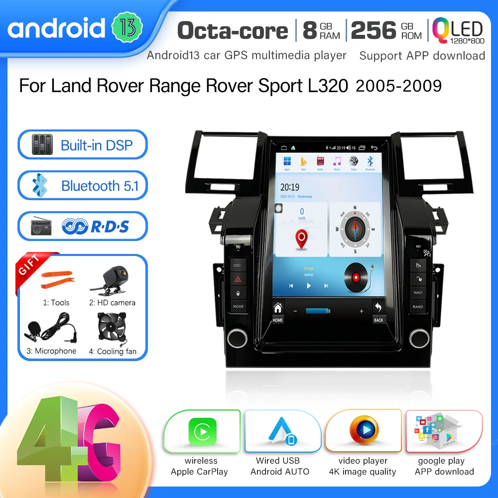 

New Android 13 for Range Rover Sport 2005-2009 Car Multimedia Player GPS Radio CarPlay 5G Navigation 8+256GB+360° Camera