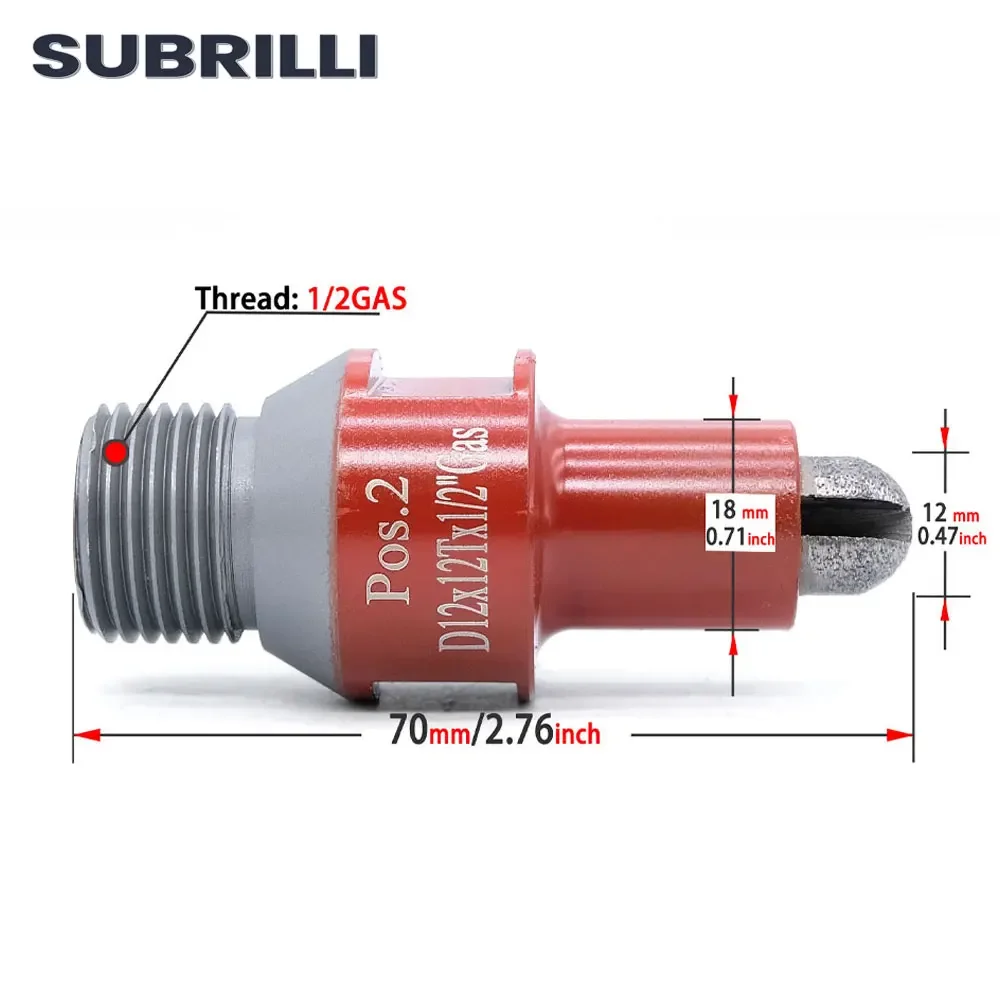 SUBRILLI Diamond Finger Bit For CNC 1/2gas 12mm Diameter Diamond Abrasive Grinding Block For Granite Marble Slab Countertops