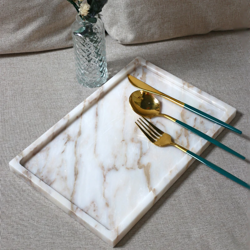 Natural Calacatta Viloa marble square tray creative home desktop fruit tray bathroom cosmetics storage decoration ornament