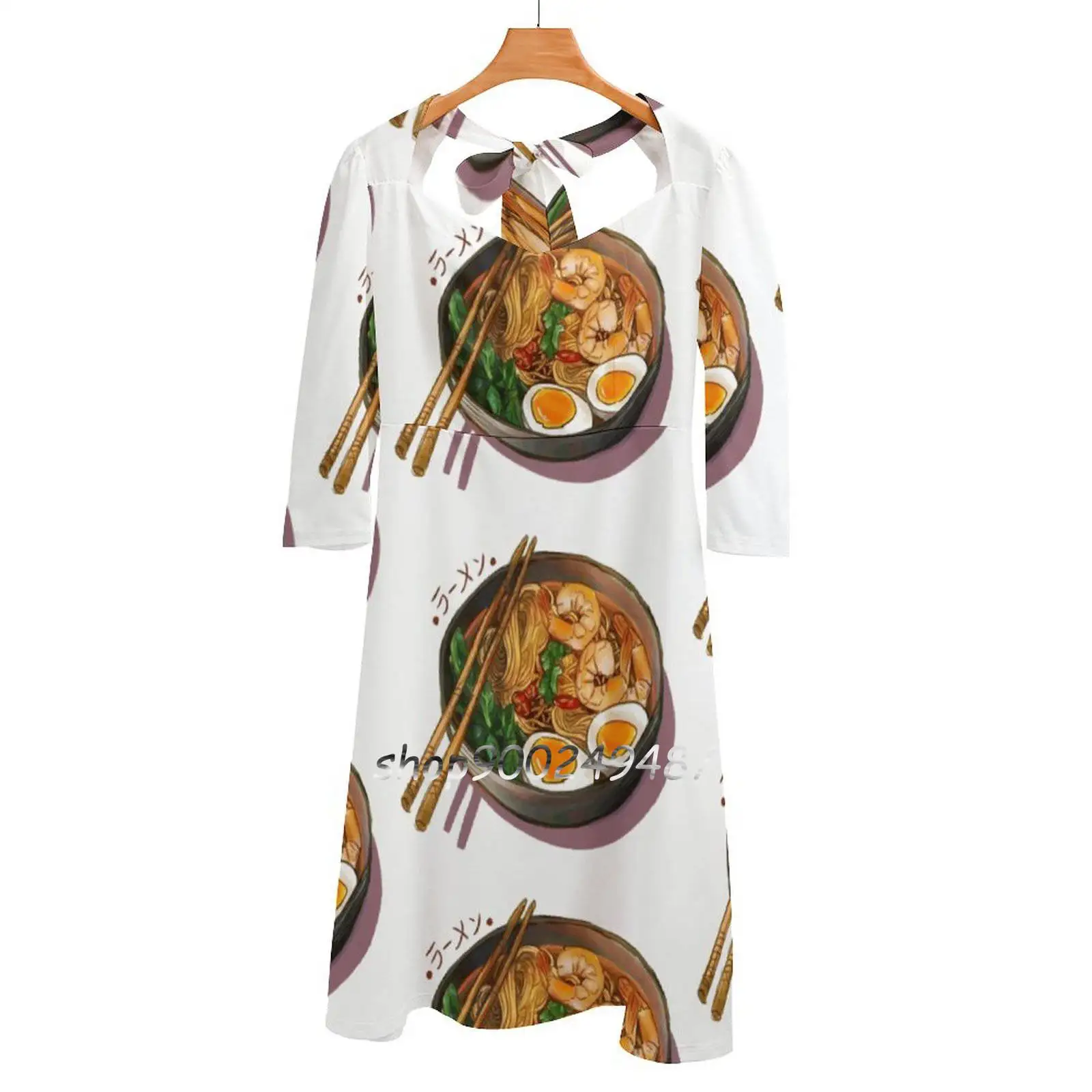 Japanses Ramen Noodles Bowl Square Neck Dress Cute Loose Print Dresses Elegant Beach Party Dress Japan Japanese Manga Anime