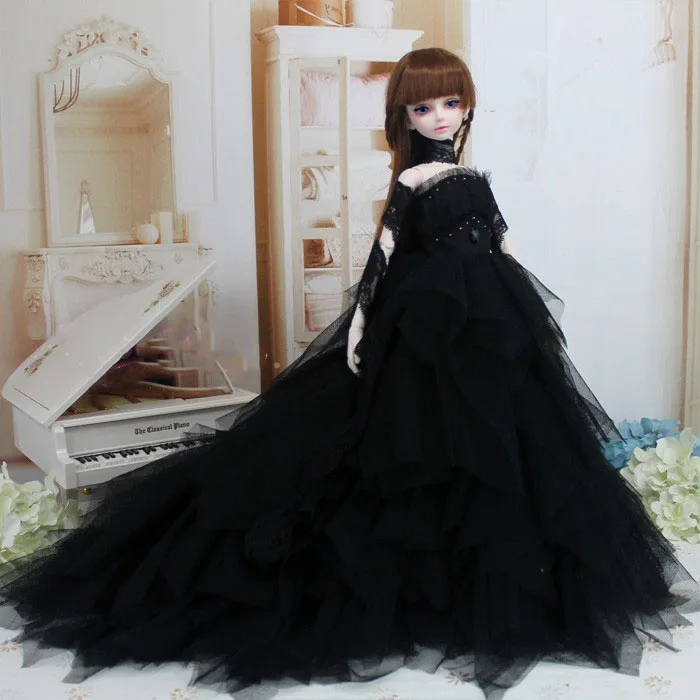 1/3 1/4 vestido de boneca, BJD MDD SD saia cauda casamento noite 1 peça