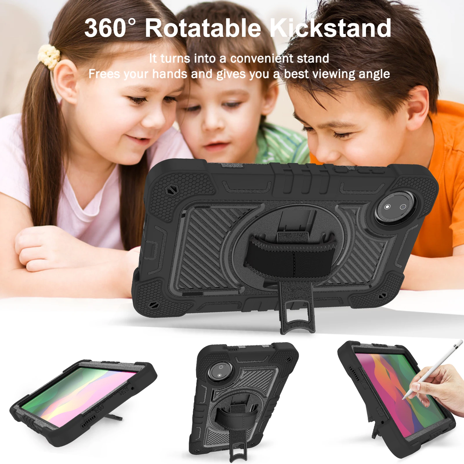 360 Rotatable CaseสําหรับXiaomi Redmi Pad SE 8.7 2024 (Redmi Pad SE 4G) ฝาครอบมือสายรัดไหล่กันกระแทกPC-ซิลิโคน