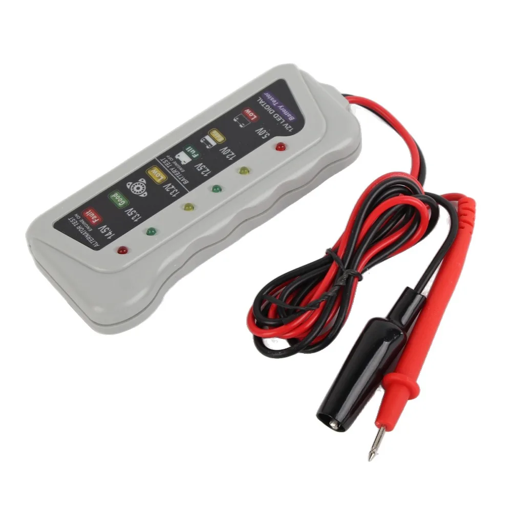 New Grey 12V Battery Tester Plastic 2-14.8V Range Alternator Tester 6 LED Indicators Car Battery Analyzer Car Battery Test