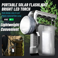 Solar USB Rechargeable Camping Flashlight 200 Lumens 4 Light Modes ABS Material &Hook Ideal for Outdoor Adventures Search Rescue