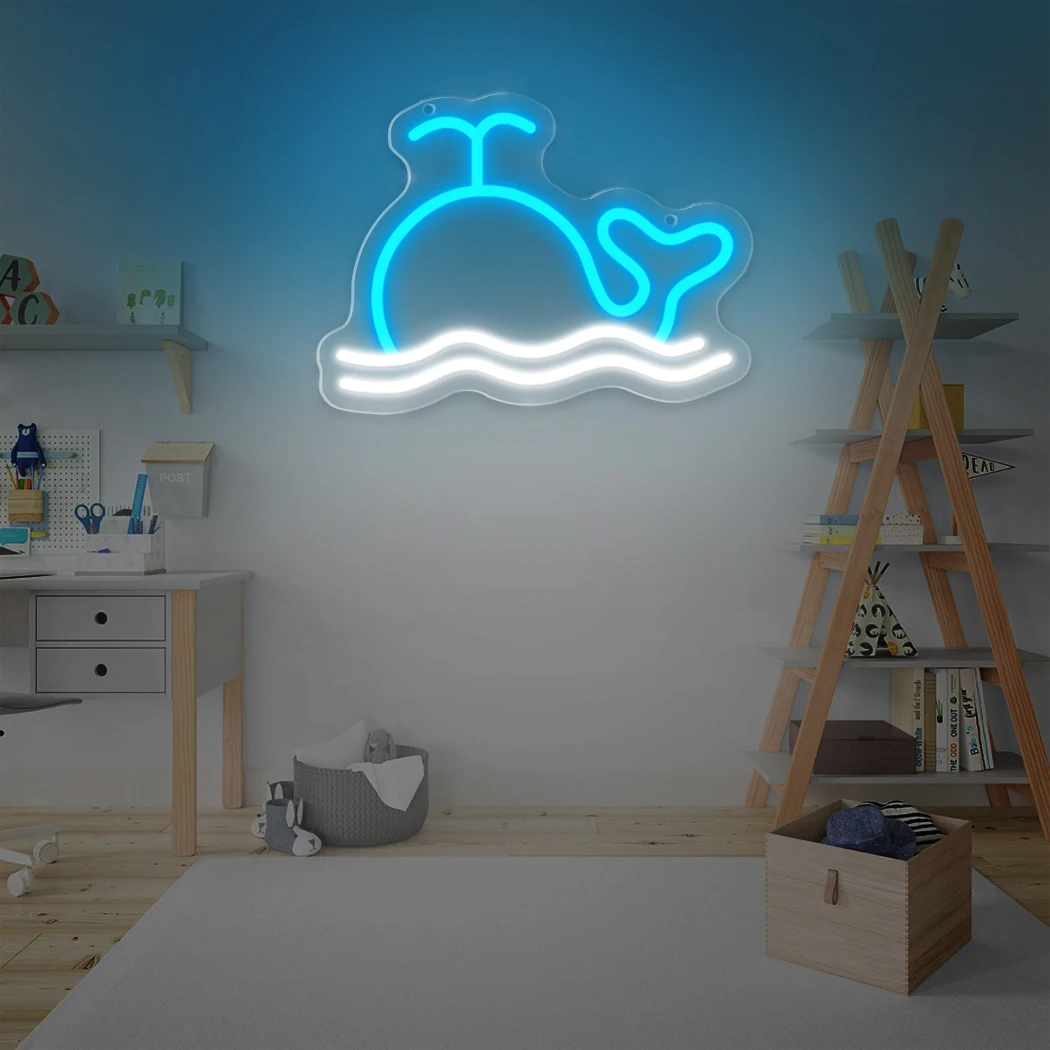 Walvis Neon Sign USB Powered Blauw Wit LED Wall Art voor Slaapkamer Game Room Party Decor Man Cave Christmas Party Office Neon Light