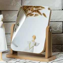 Wooden Makeup Mirror for Ladies, Desktop Rotating Mirror, Exquisite Cosmetic Mirror, Rectangle Shape, 3 Sizes, Fashion
