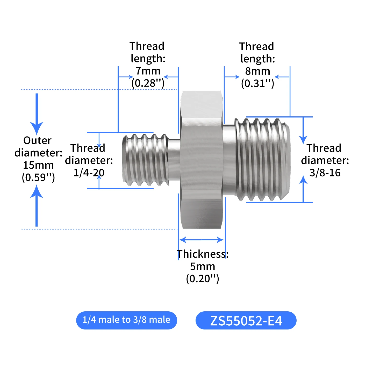 Edelstahl CNC 1/4"-20 Doppel-Außengewinde-Adapter Sechskantschraube 1/4 auf M6 M8 M10 3/8 für Kamera-Stativ, Handy, Action-Kamera – Detail 12