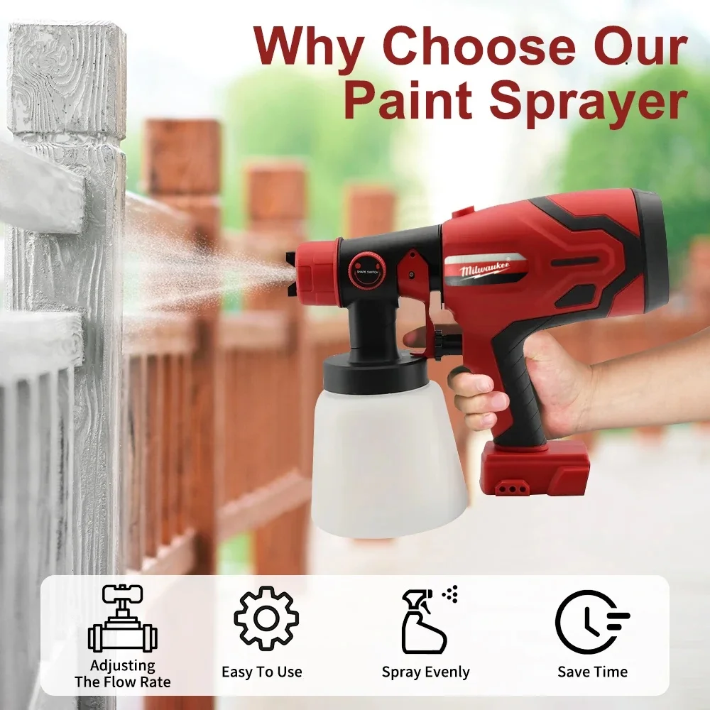 NOVINKA Milwaukee 800ML Akumulátorová elektrická stříkací pistole 18V Vysoce výkonná stříkací pistole na barvy Přenosná autonábytek Ocelový nátěr Airbrush 2025 - náhled 6