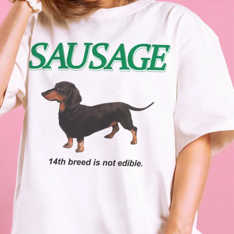 Kawaii Sausage Dog Print T Shirt Women Funny Oversized Fashion Streetwear Tops Cute T-Shirts Y2k Aesthetic Tees Clothes