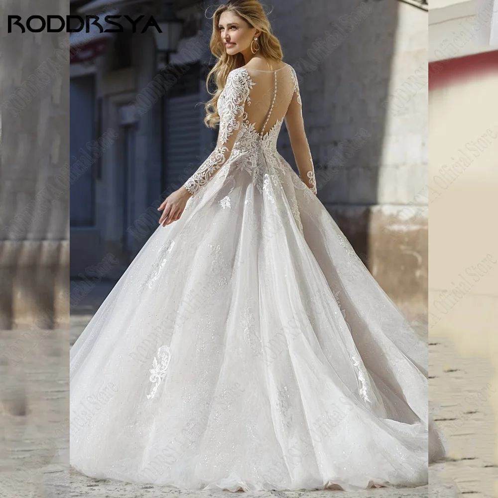 Vestido de novia romántico femenino roddrsy 2023 novia vestido de novia de manga larga pegatinaRODDRSY-vestidos de novia románticos para mujer, vestidos de novia de manga larga, apliques de ilusión, línea A, 2023, 2024