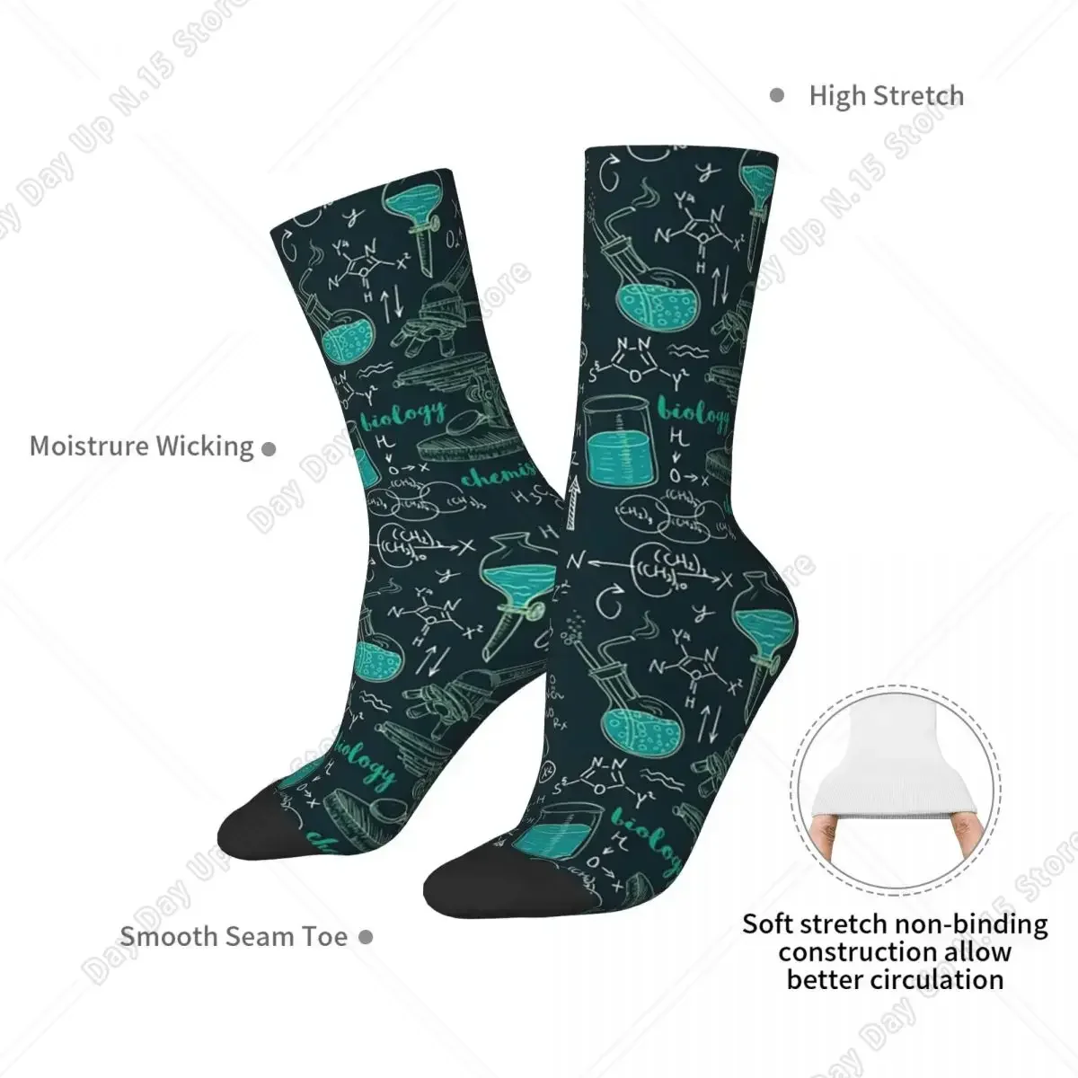 Seamless Old Chemistry Laboratory With Microscope, Tubes And Formulas Socks Sweat Absorbing Stockings All Season Long Socks