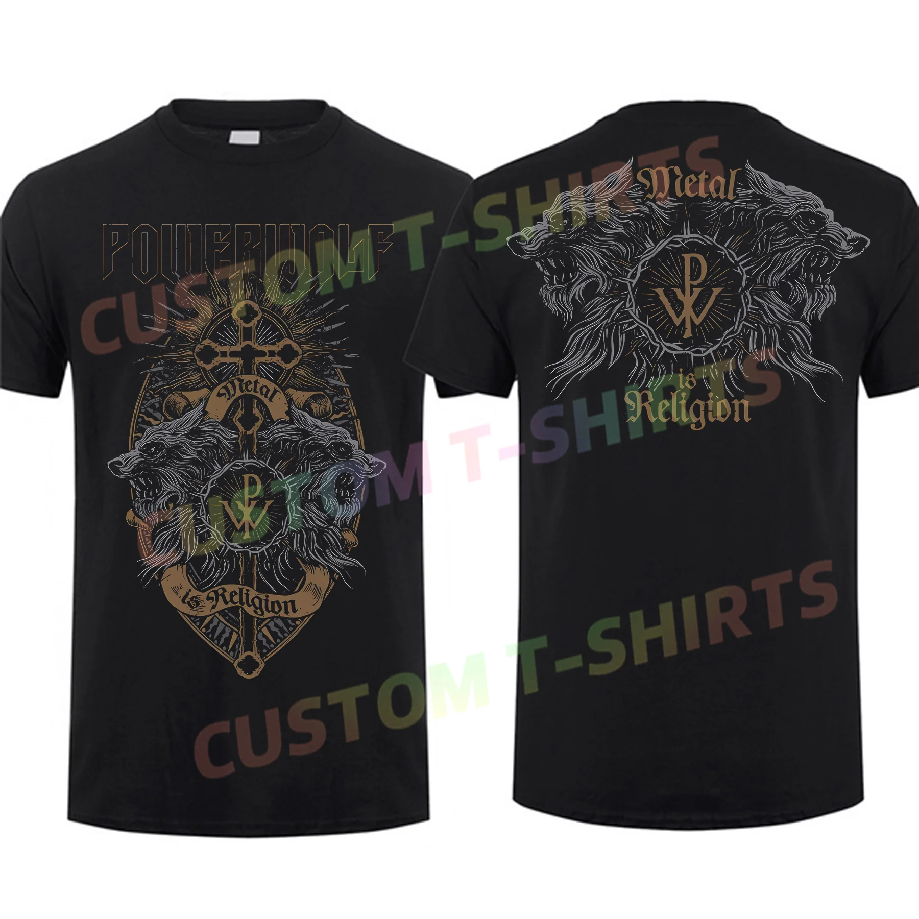 

2023 Fashion Tee Men T Shirt Double-sided Crest Wolves Black By Powerwolf Oversized T-shirt Graphic Youth Cloth Streetwear S-3XL