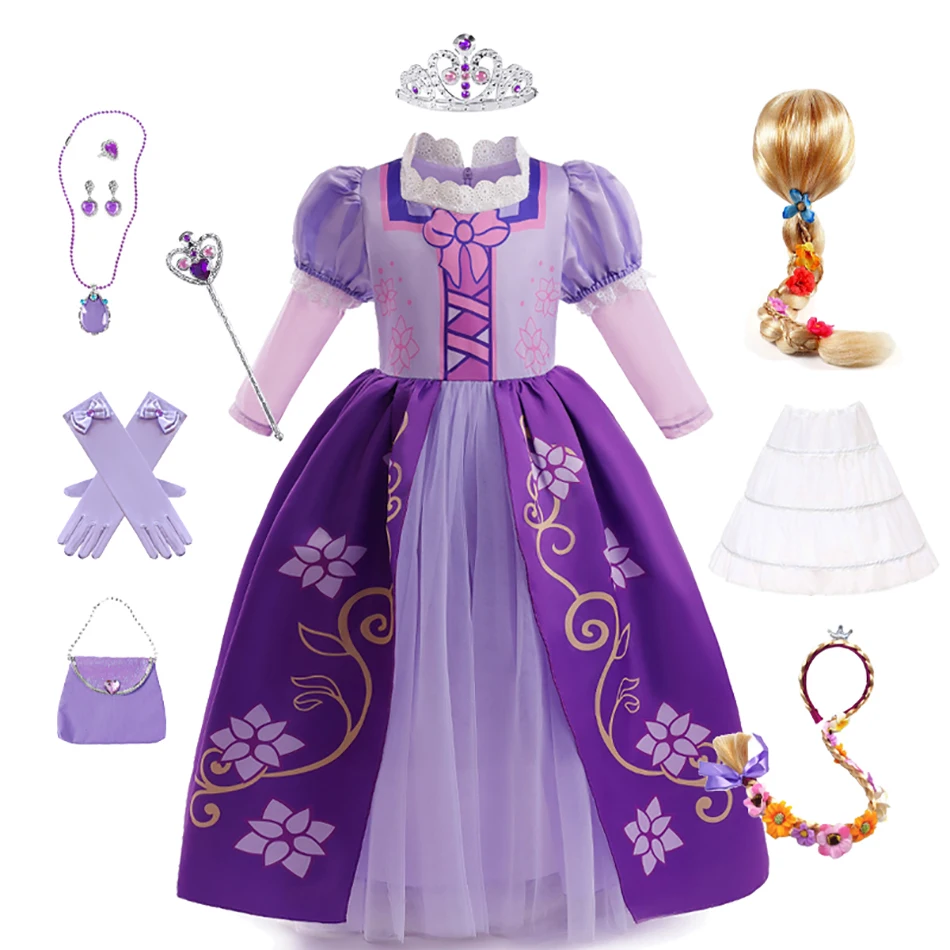 

Halloween Disguised Kids Puff Sleeve Sofia Princess Dress for Girl Carnival Cosplay Rapunzel Birthday Party Masquerade Ball Gown