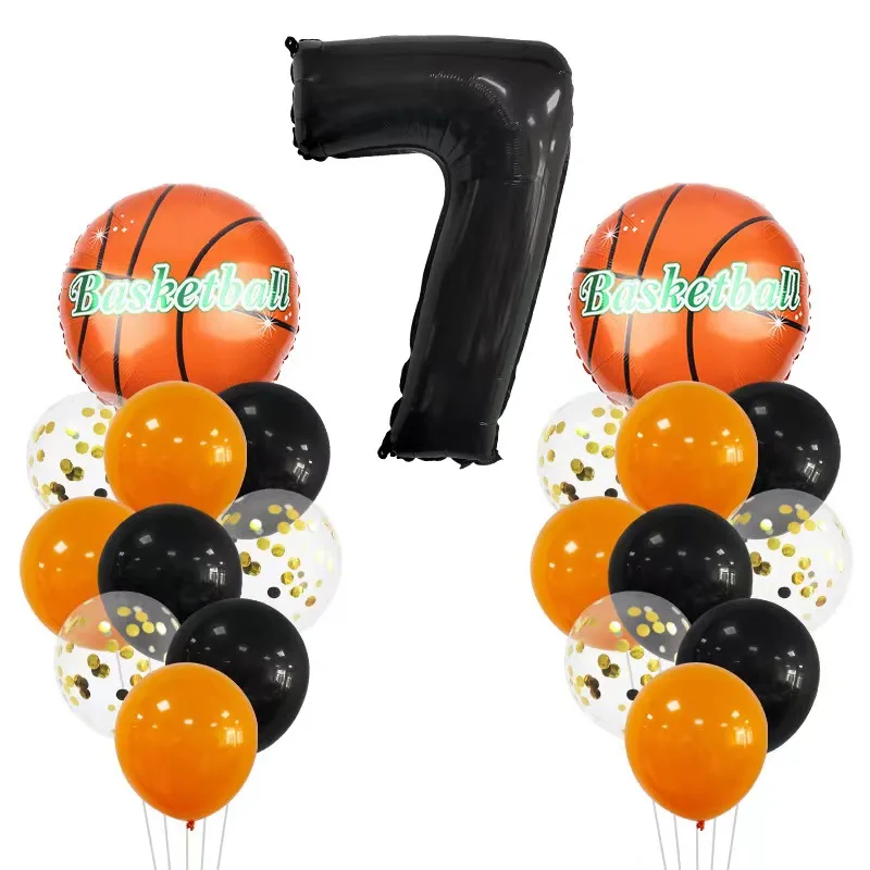 21 Pack Basketball Aluminum Film Balloons Set 32inch0-9 Black Number Balloons Boys Kids Birthday Party Decoration