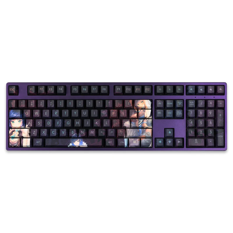 Anime Gaming Equipment Game Genshin Impact Yelan Cosplay Colorful Keycap HD Pattern Mechanical Keyboard 108 Keys Purple Shaft