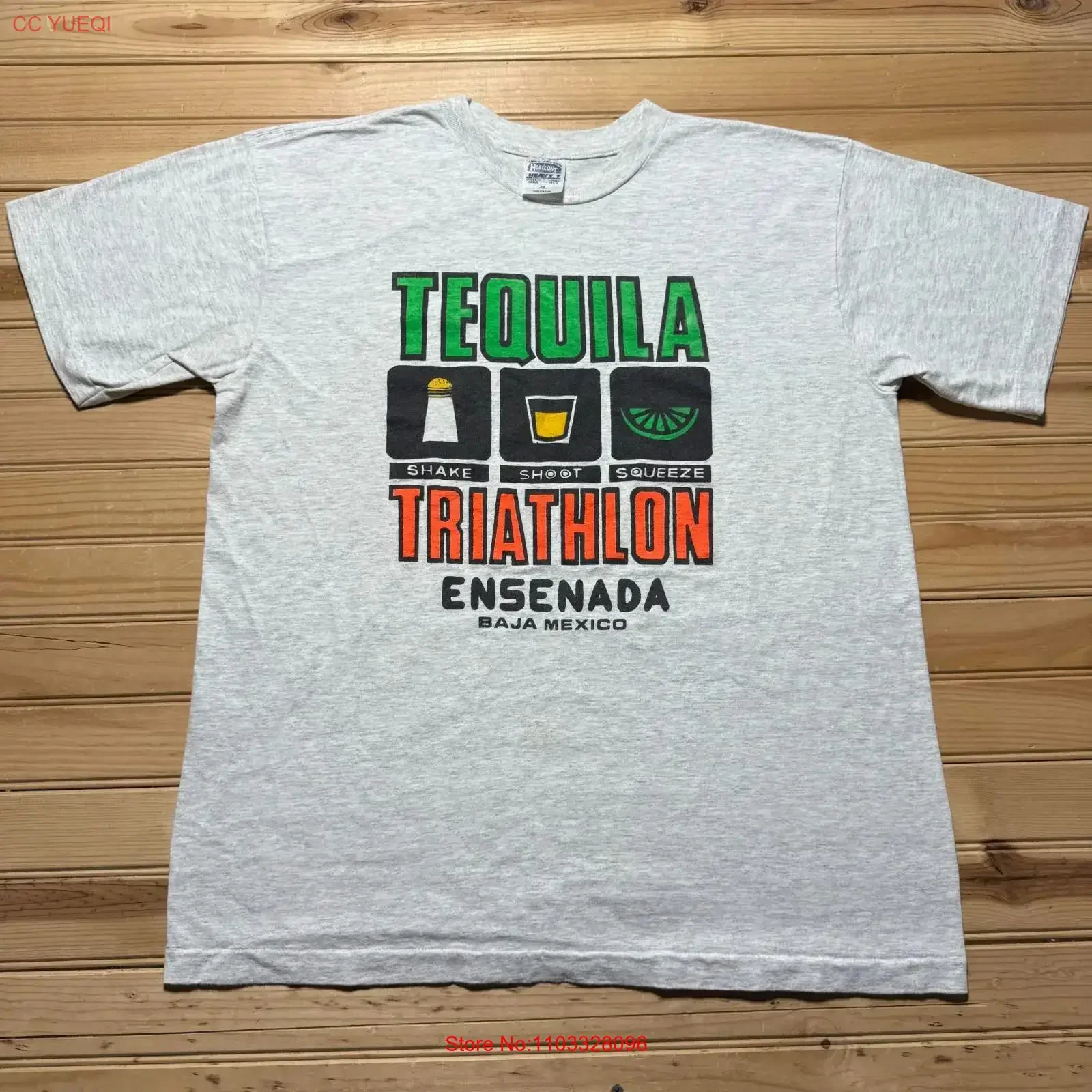 Camiseta Vintage de los 90 con Diseño de Tequila Triatlón Ensenada Baja México, Talla XL, Estilo Lavado, Ropa de Diseñador de Moda Urbana