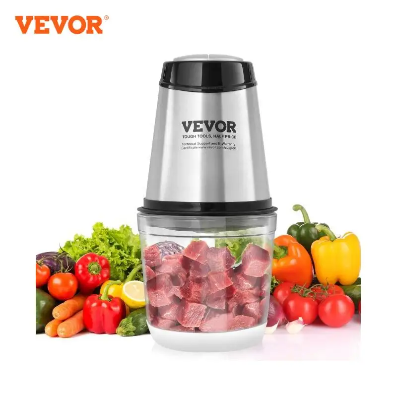 VEVOR Hachoir Électrique Multifonctionnel 400 W Hachoir à Viande avec Bol en Verre 600 mL 2,5 Tasses