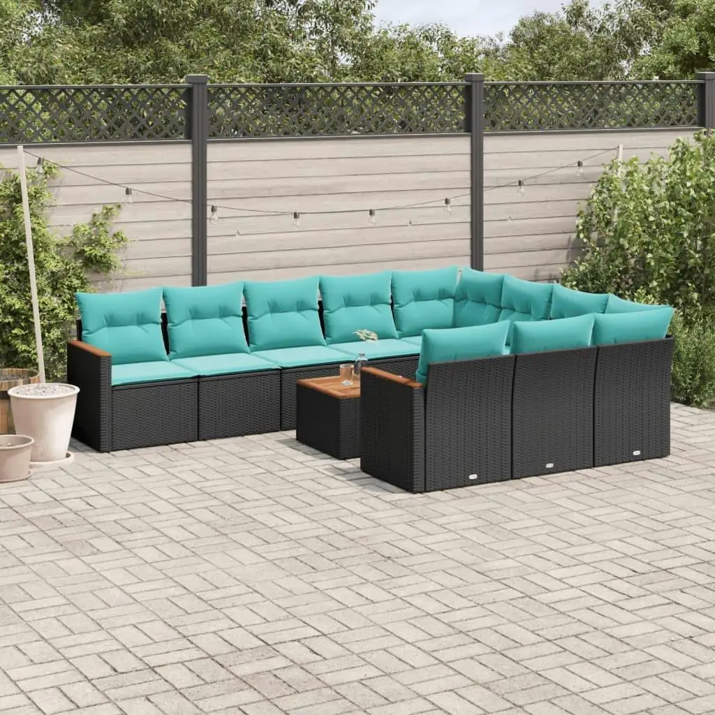 

11 Piece Outdoor Patio Sofa Set Wicker Furniture with Cushions Black Poly Rattan Garden Seating