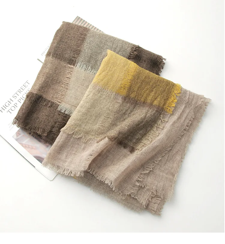 Boiled Wool Color-dyed Plaid Scarf Shawl Dual-purpose Double-layer Lamb Wool Women's Plaid Autumn and Winter Warm