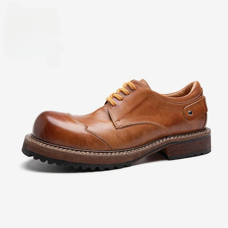 

Men Genuine Leather Derby Shoes with Round Toe Breathable Comfortable Classic Business Casual Men Shoes