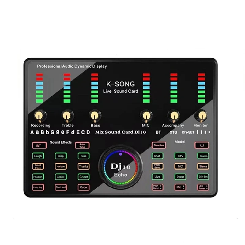 

DJ 10 Sound Card For Karaoke Podcast Recording Live Streaming Mixed Noise Control Core, Wireless Bluetooth